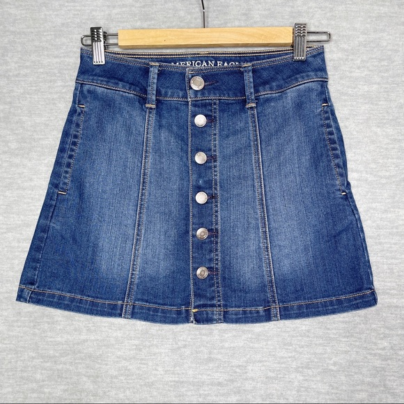 American Eagle Outfitters Dresses & Skirts - American Eagle Skirt Size 00 Stretch Denim Jean Button Front Womens Y2K